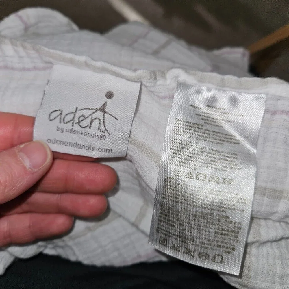 Aden & Anais White Purple Gray Stripe Muslin Cotton Swaddle Blanket Baby Lovey